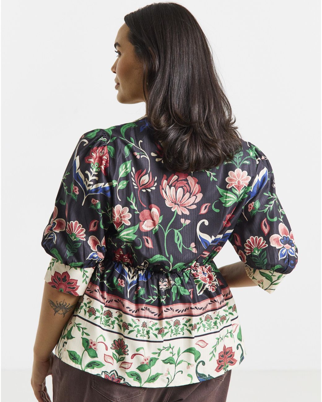 Simply Be Multicolor Border Print Puff Sleeve Top