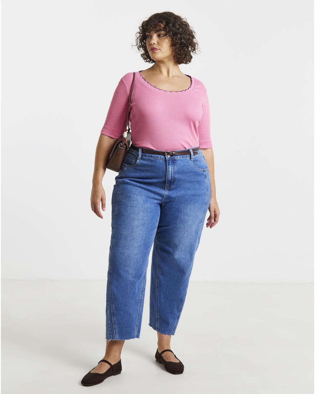 Simply Be Pink Contrast Scallop Scoop Neck