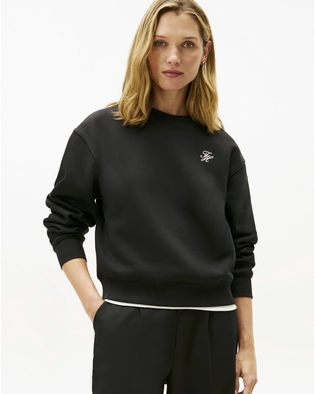 Tommy Hilfiger Black Logo Embroidery Fleece Sweatshirt