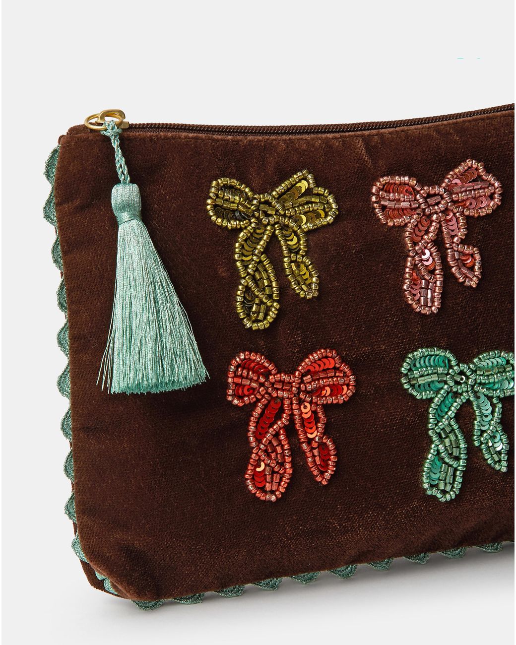 Accessorize White Embellished Bow Velvet Pouch