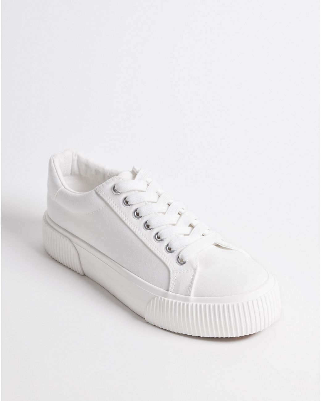 Simply Be White Canvas Trainer Chunky Ribbed Sole Wide