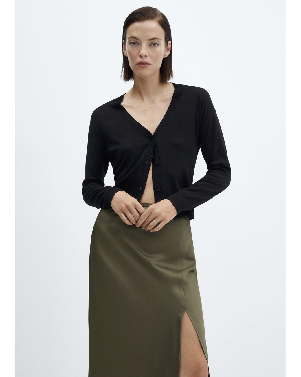 Mango Green Split Satin Maxi Skirt