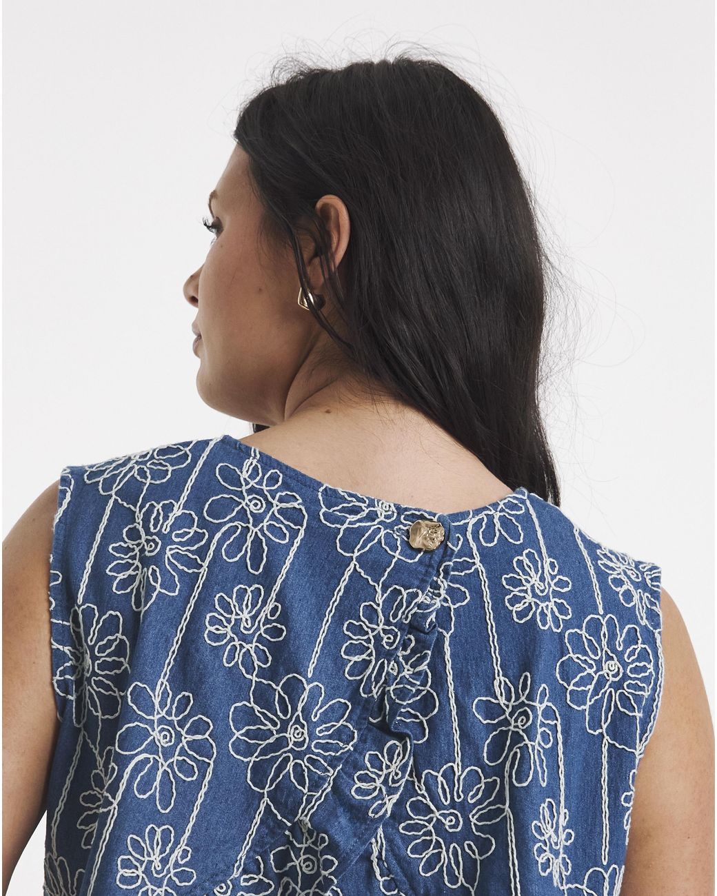 Simply Be Blue Floral Applique Denim Peplum Top