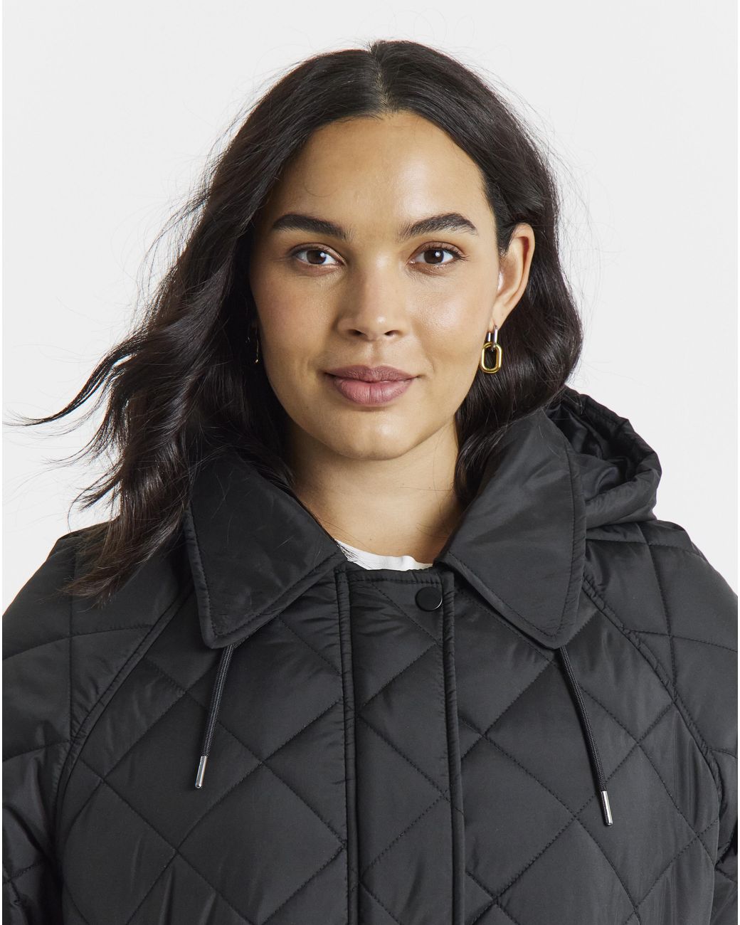 Simply Be Black Hooded Quilt Swing Coat