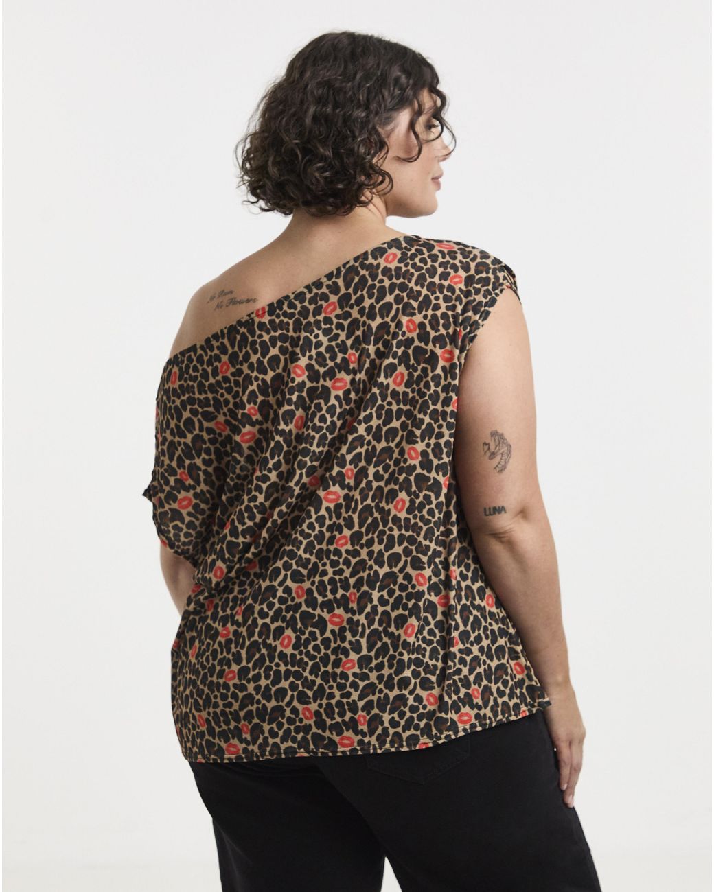 Simply Be Brown Printed Off The Shoulder Mesh