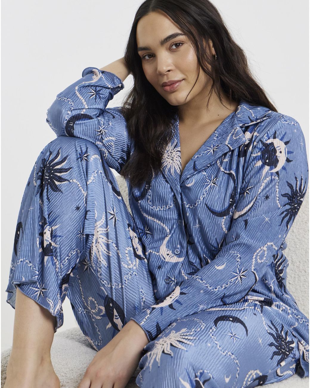 Pretty Secrets Blue Celestial Button Plisse Pyjama Set
