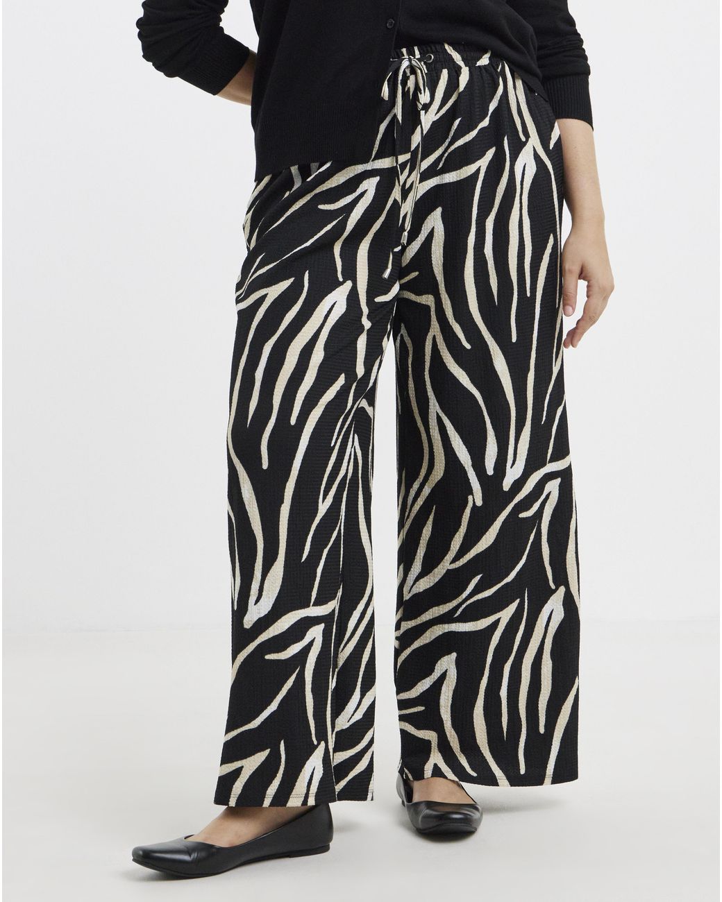 Simply Be Blue Zebra Textured Waffle Wide Leg Trouser