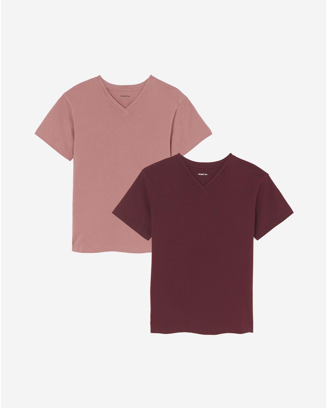 Simply Be Red 2 Pack High V Neck Slim Fit T-Shirt
