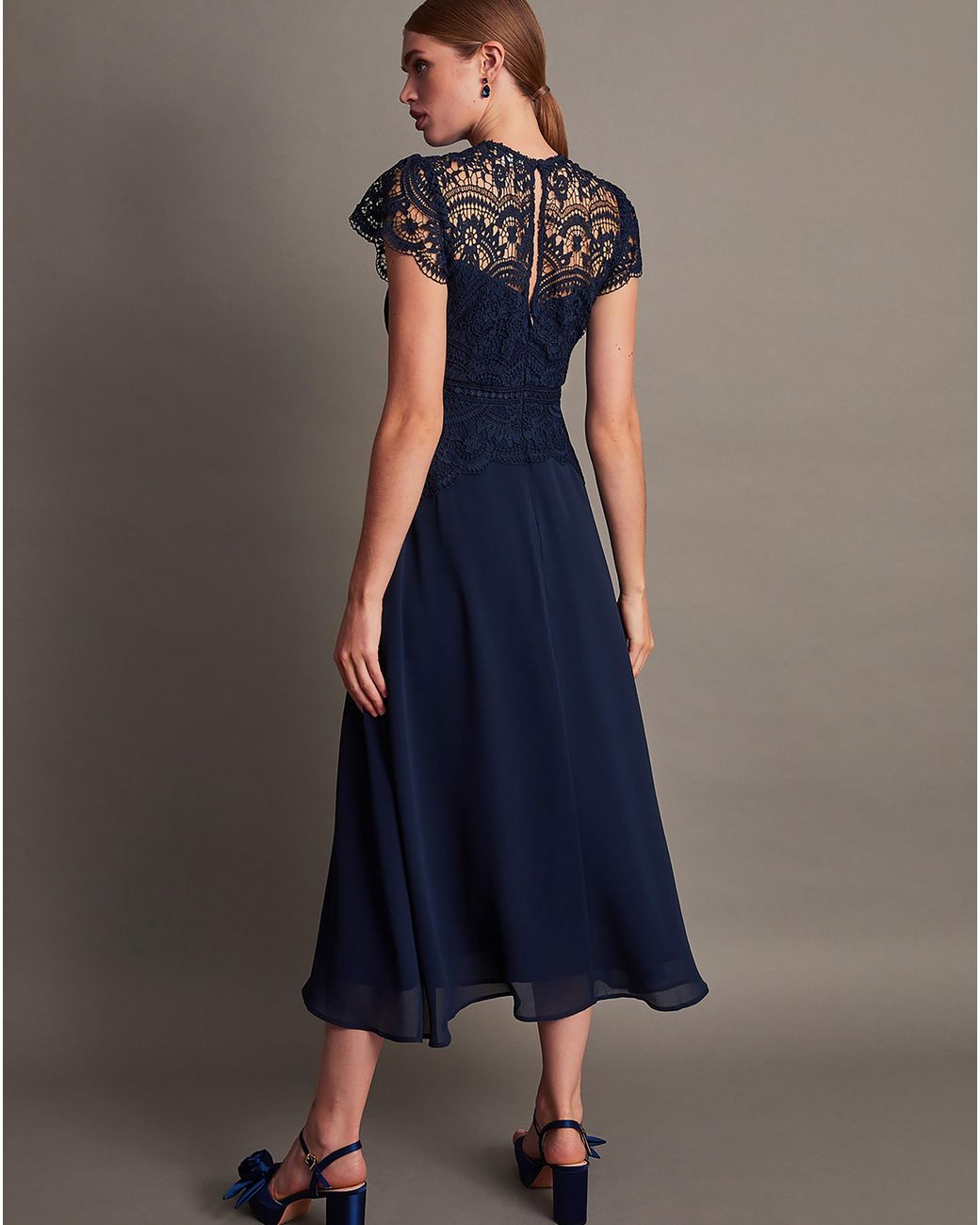 Monsoon Blue Lace Midi Bridesmaid Dress