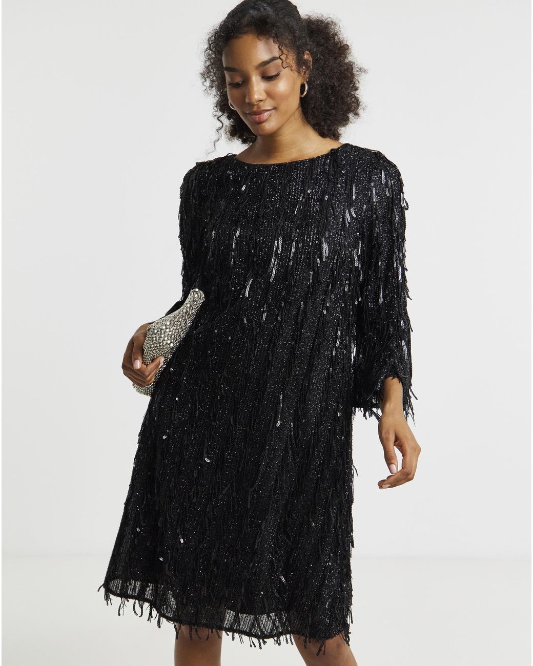 Joanna Hope Black Sequin Tassle Dress