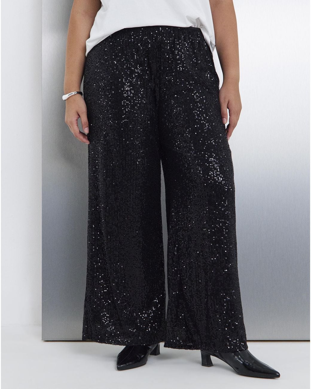 Simply Be White Sequin Wide Leg Trouser