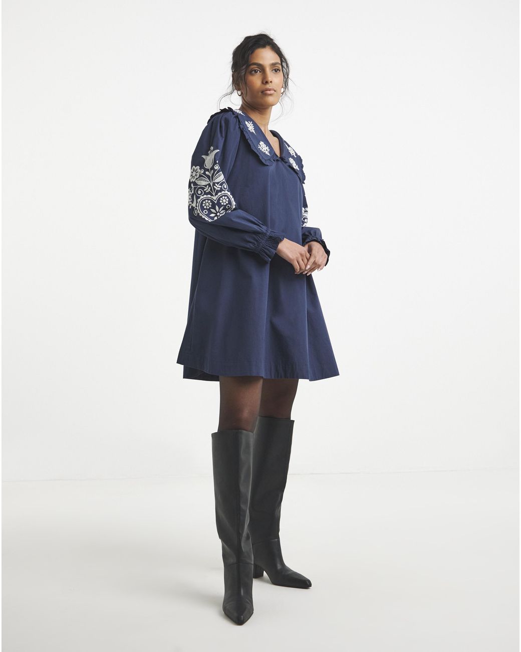 Simply Be Blue Embroidered Collar Detail Shirt Dress