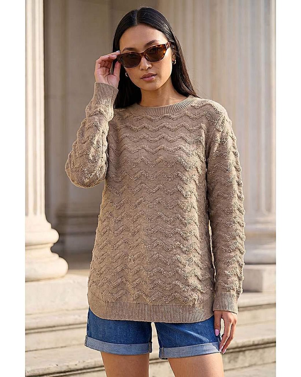 Roman Brown Roman Shimmer Curved Hem Jumper