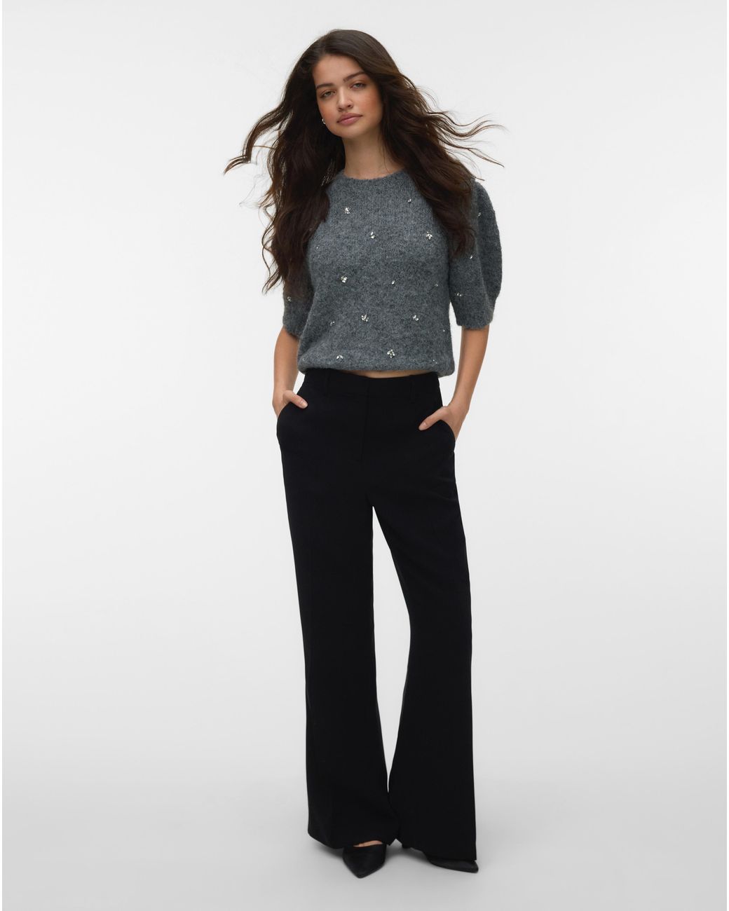 Vero Moda Gray Claire Embellished Jumper