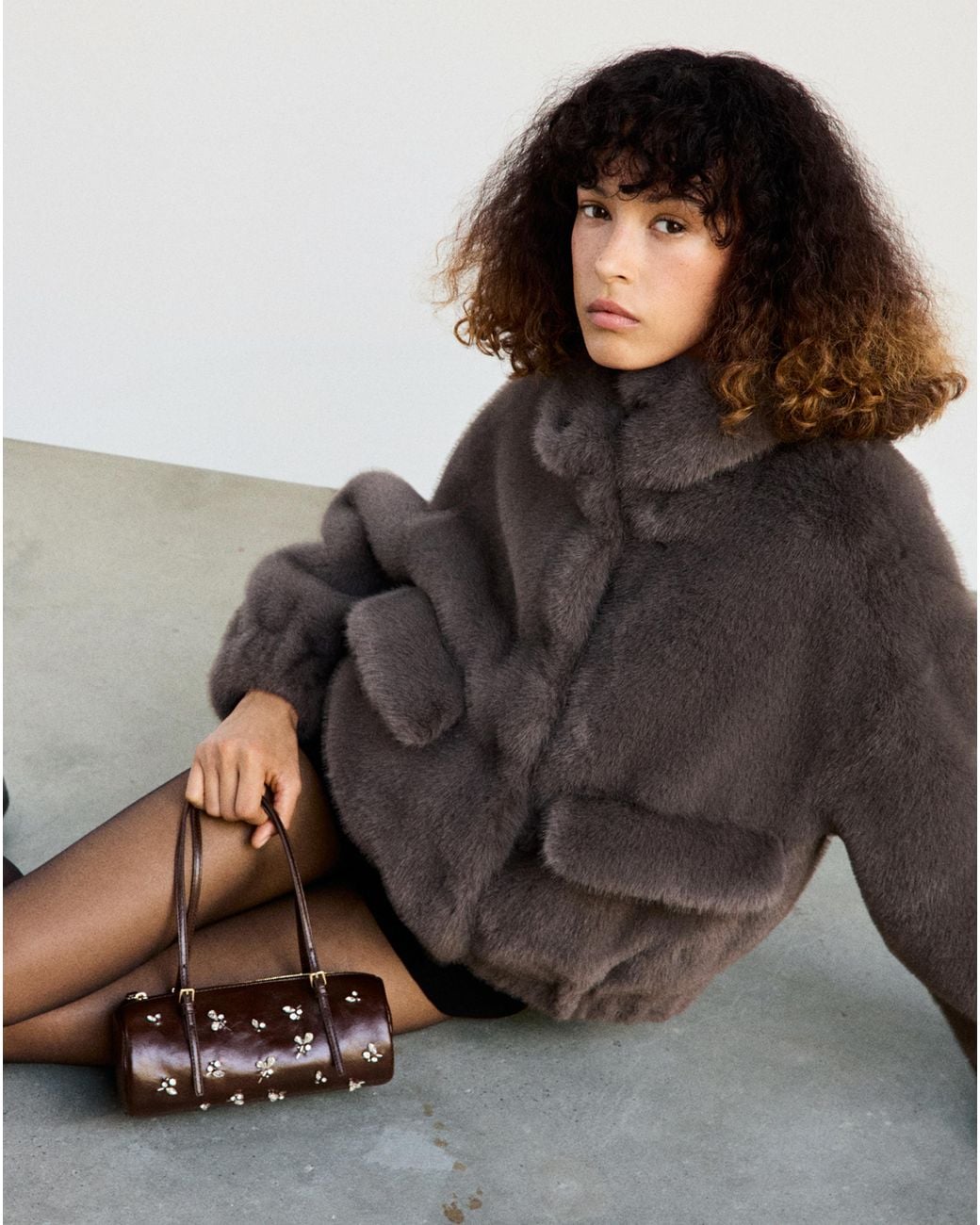 Mango Black Shoulder Bag Stone