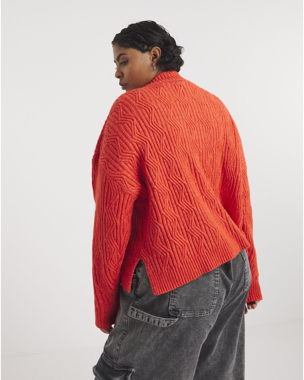 Native Youth Red Funnel Neck Cable Jumper