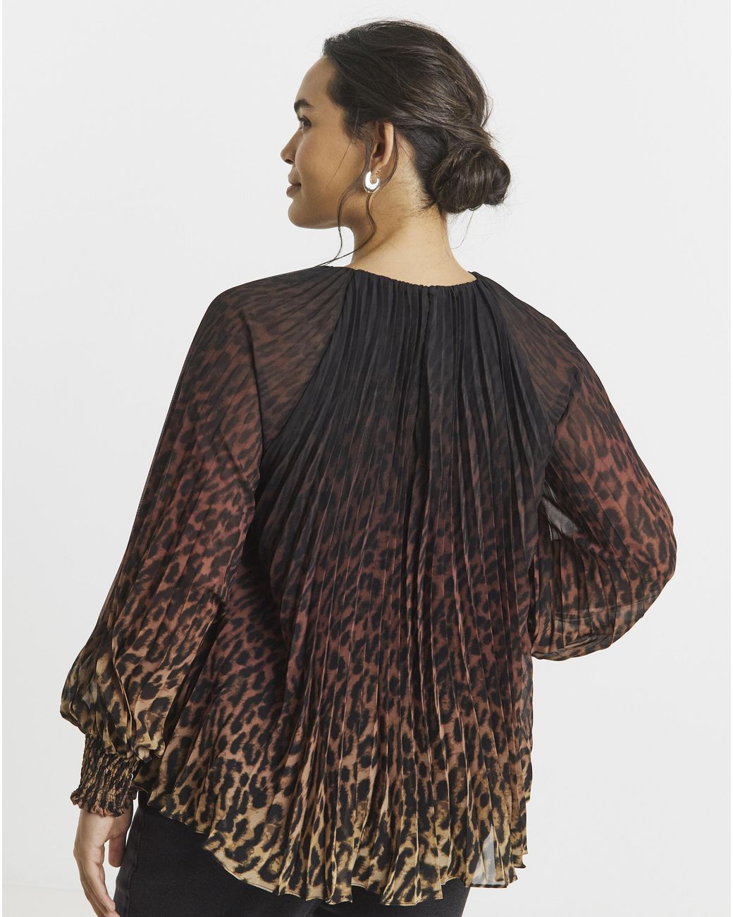 Joanna Hope Brown Pleated Chiffon Blouse