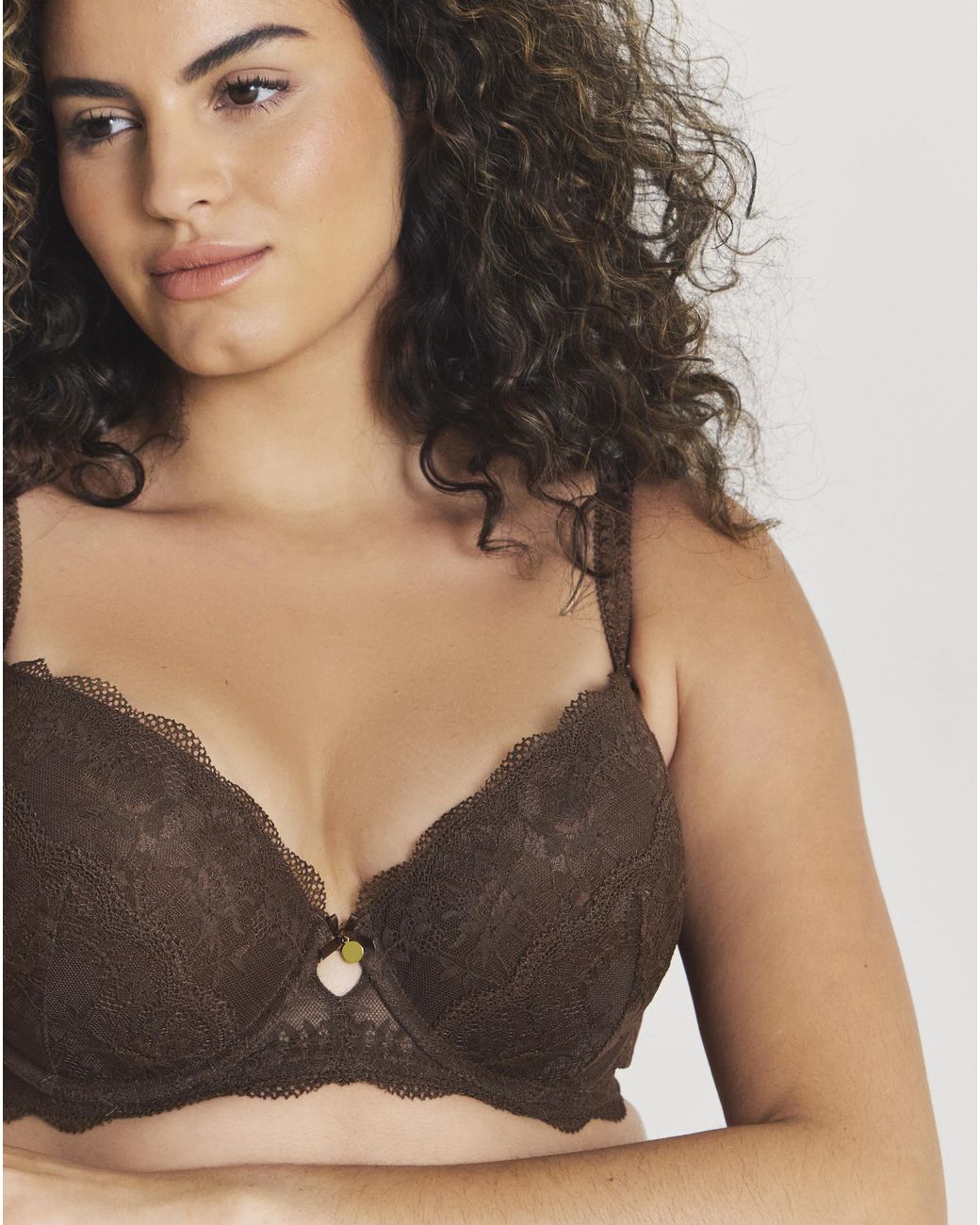 Pretty Secrets Brown Floral Lace Plunge Bra