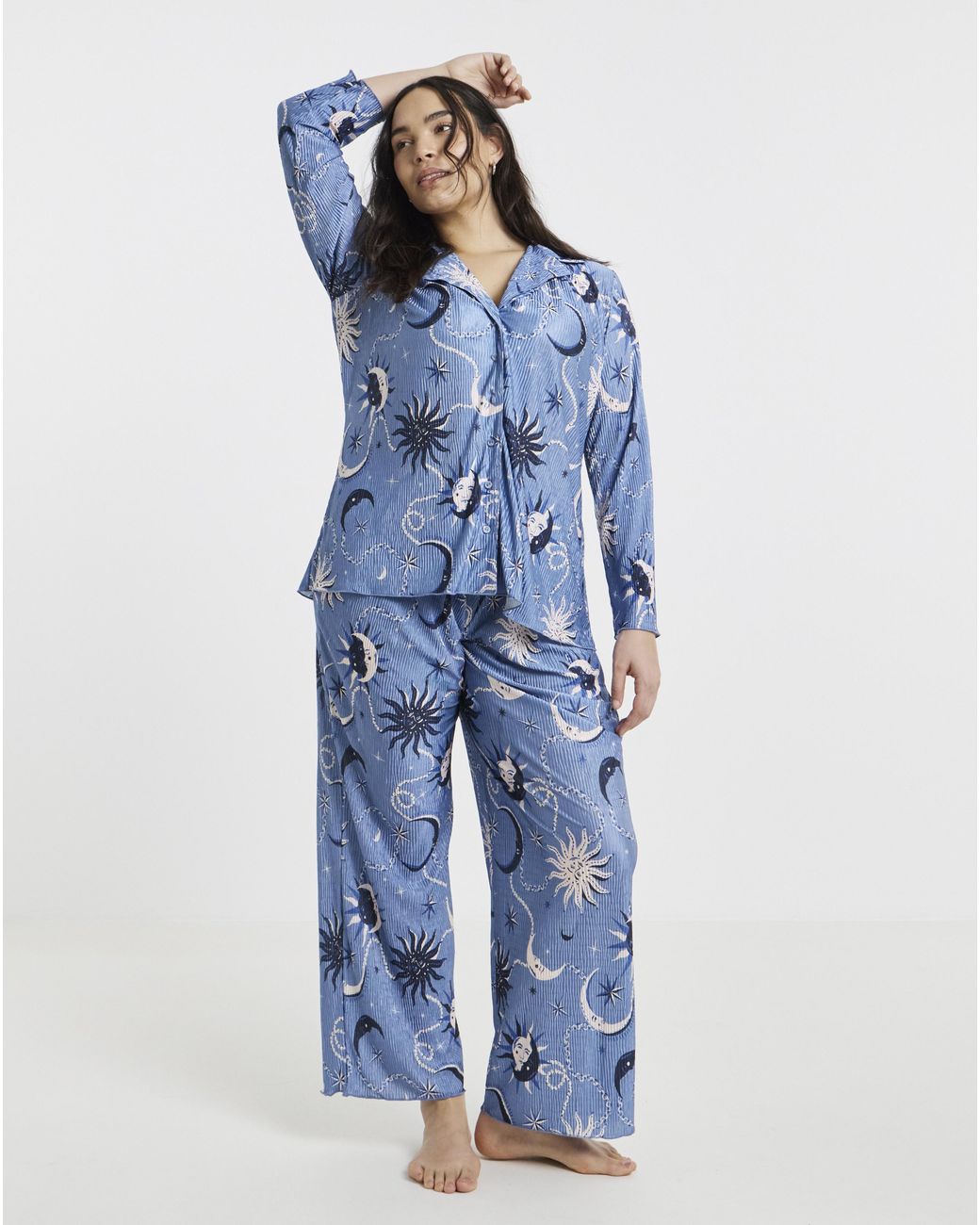 Pretty Secrets Blue Celestial Button Plisse Pyjama Set