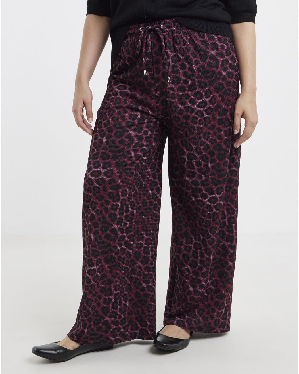 Simply Be Purple Leopard Textured Waffle Wide Leg Trouser