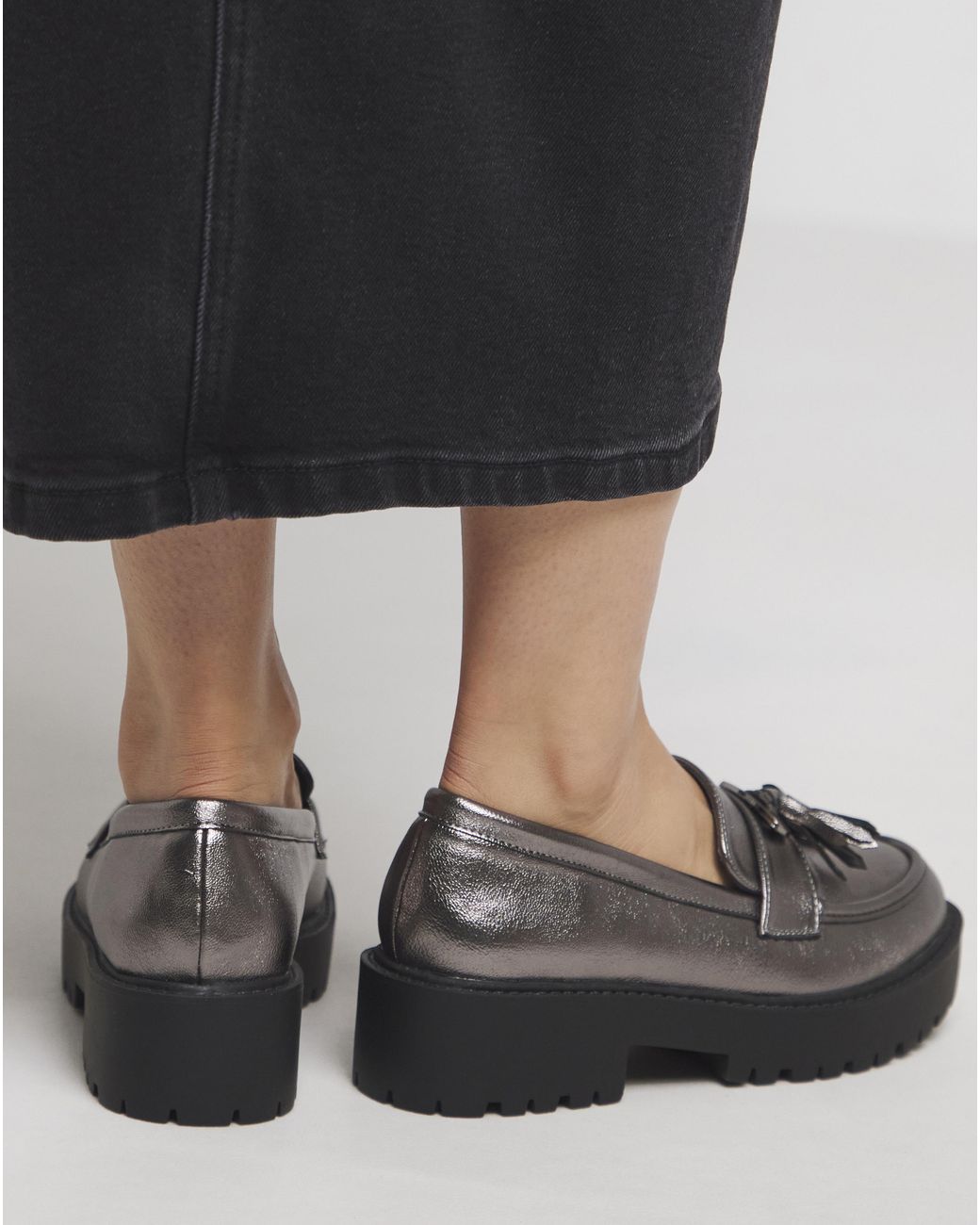Simply Be Black Tassle Chunky Loafer Shoes Ex Wide Fit