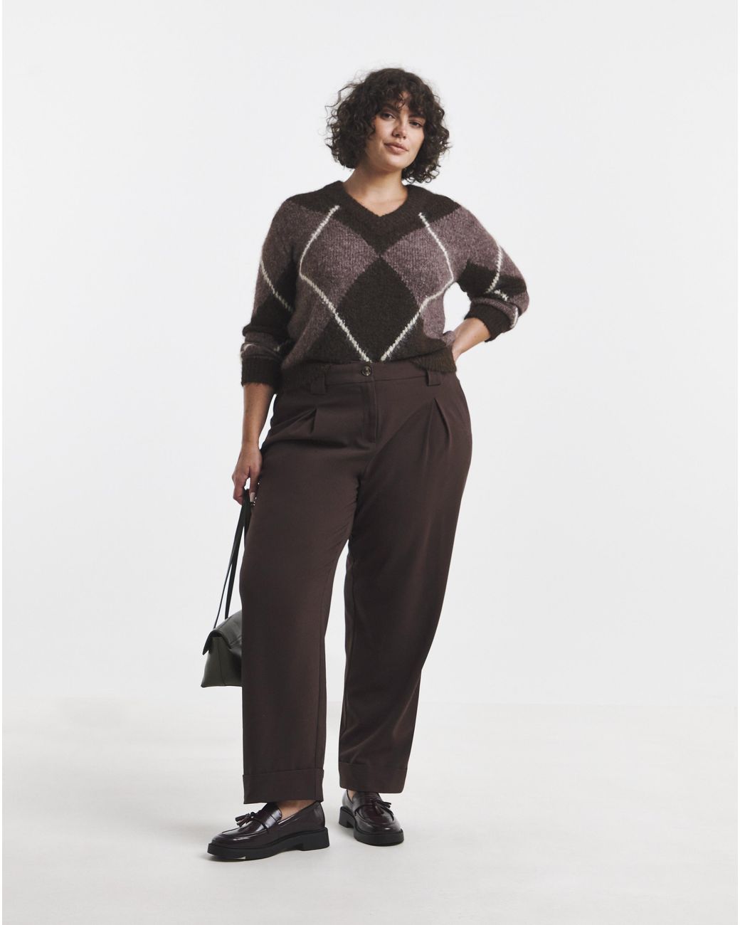 Vila Gray Tolise V-Neck Check Knit Jumper