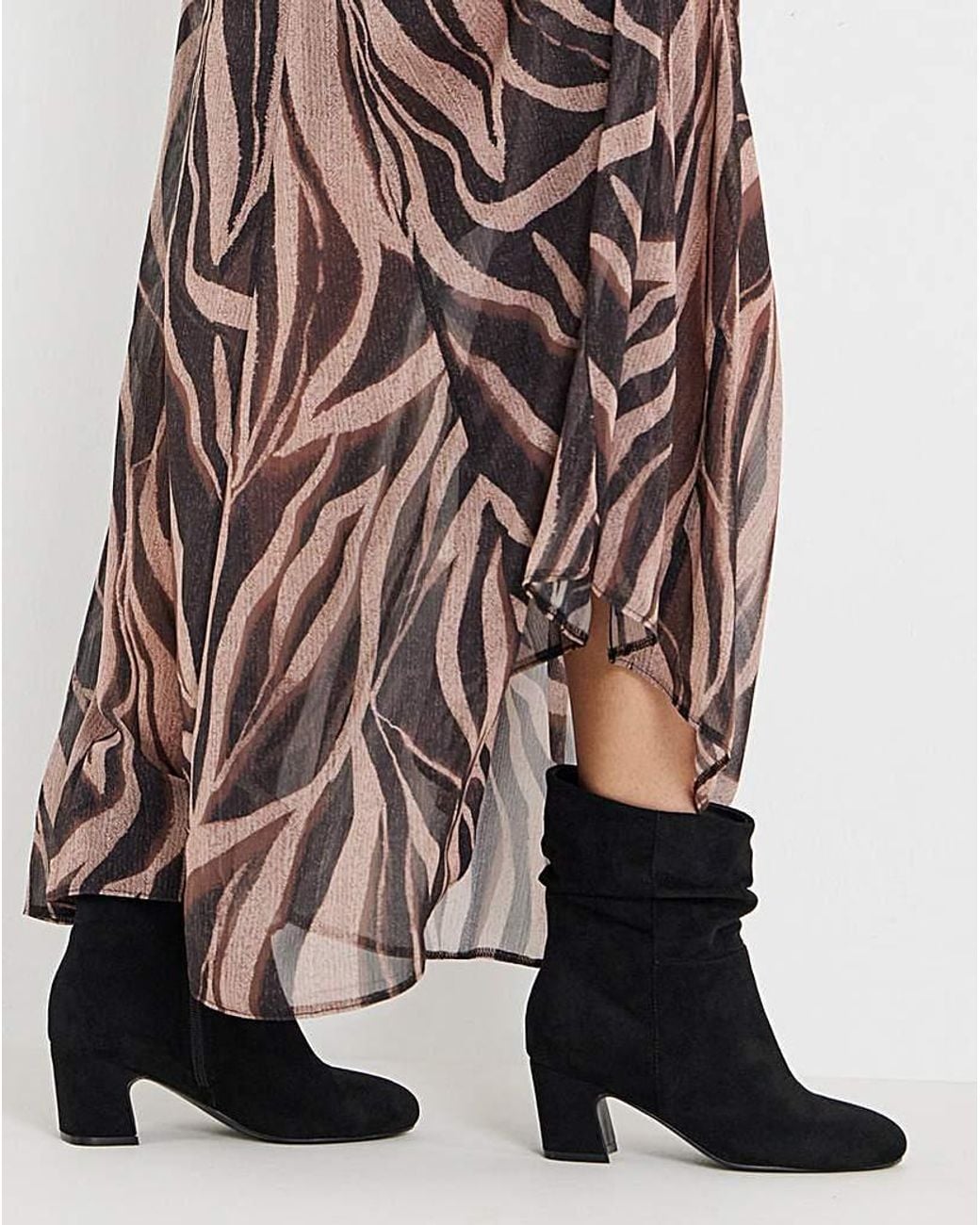 JD Williams Brown Soft Ruched Heeled Ankle Boot Ex Wide