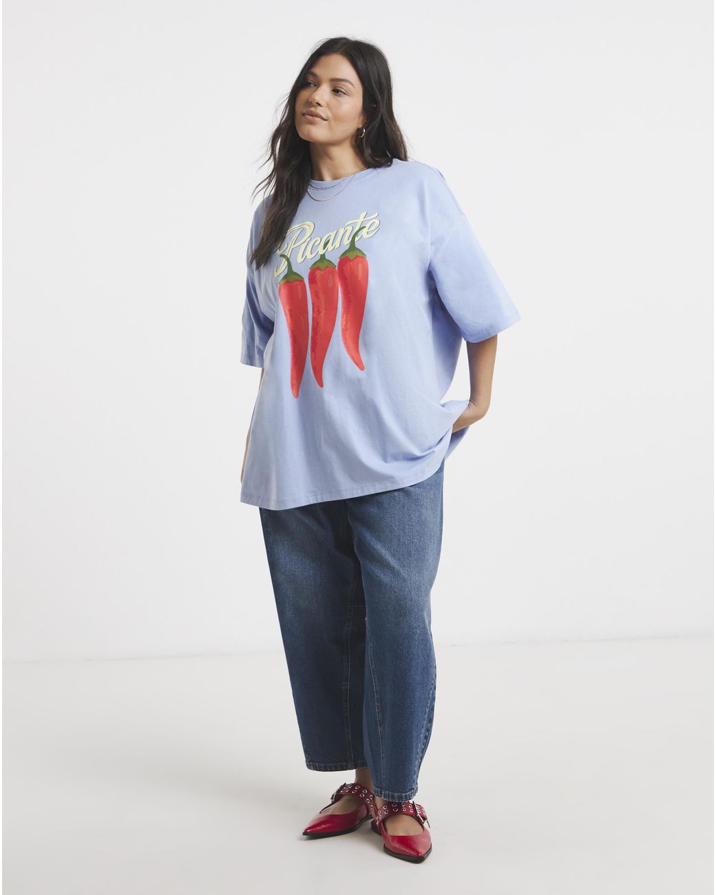 Simply Be Blue Picante Graphic Oversized T-Shirt