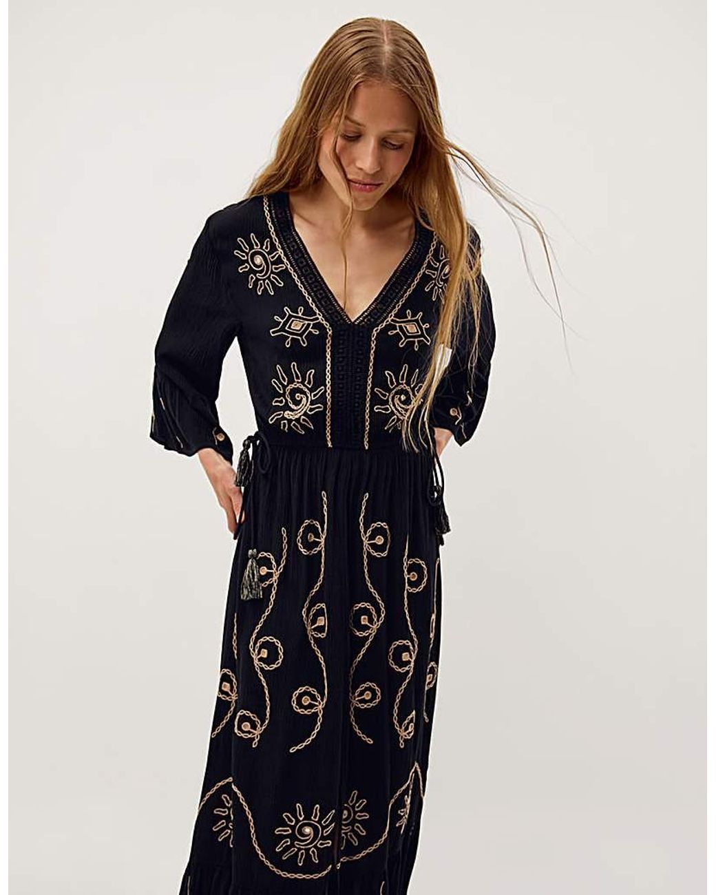 Monsoon Blue Sophy Embroidered Maxi Kaftan