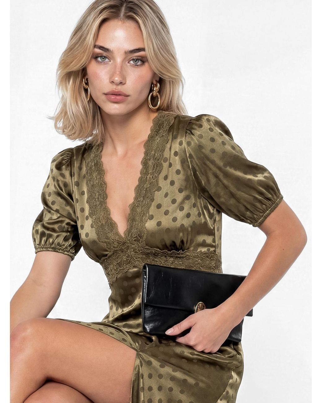 Lovedrobe Green Polka Dot Lace Midaxi Dress
