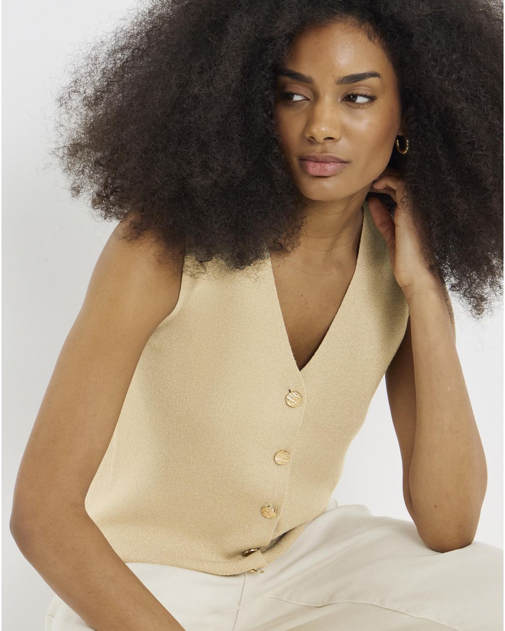 Vila Natural Button Glitter Vest