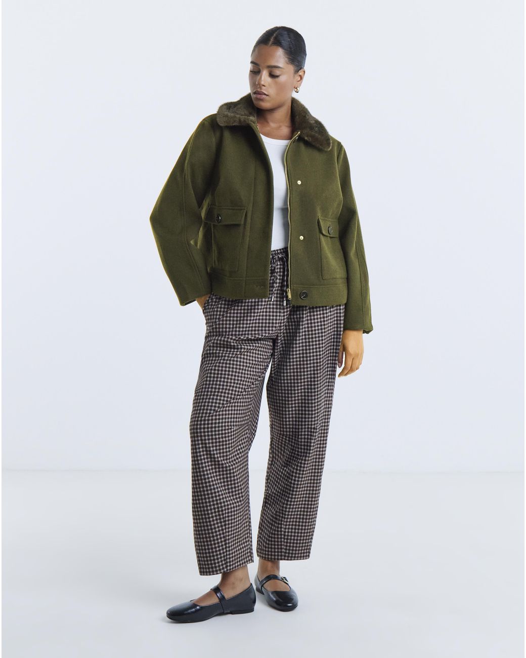 Simply Be Green Fur Collar Short Jacket