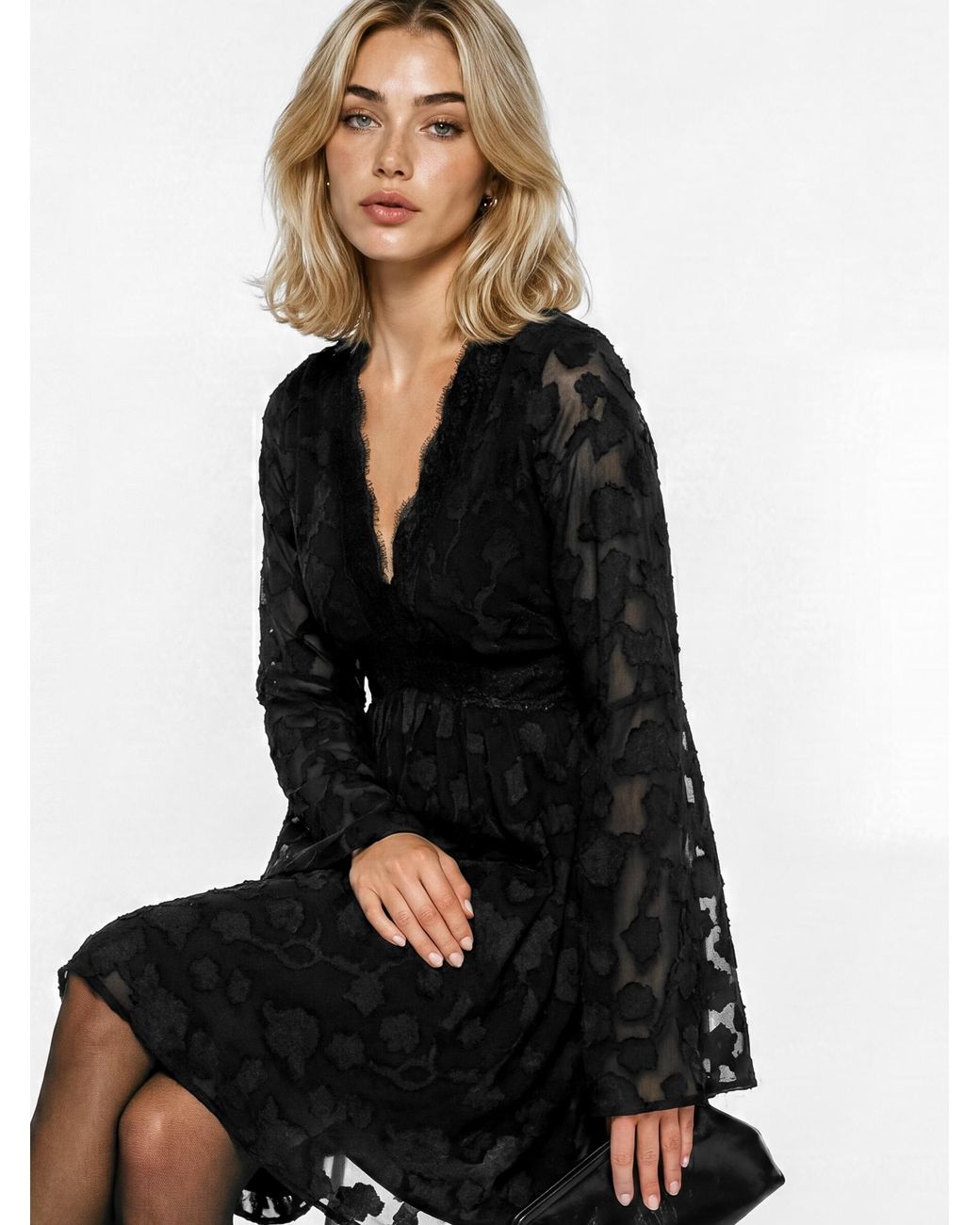 Lovedrobe Black Burnout Fabric Mini Dress