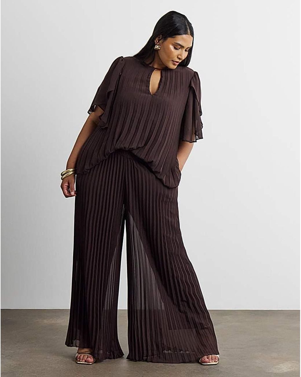 Joanna Hope Brown Pleated Wide Leg Trousers