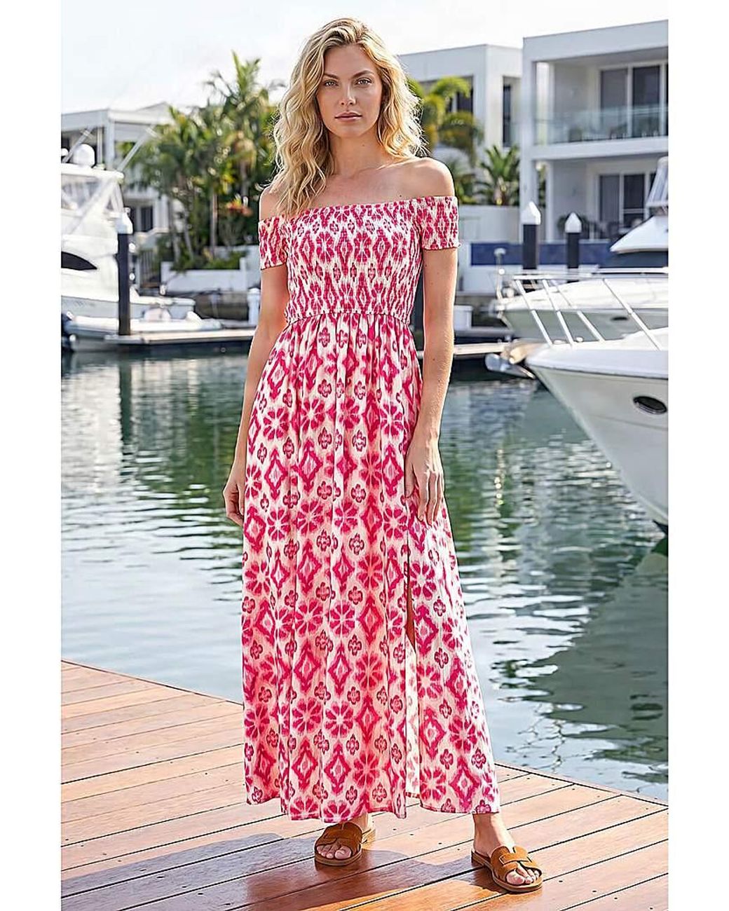 Roman Pink Roman Aztec Bardot Dress