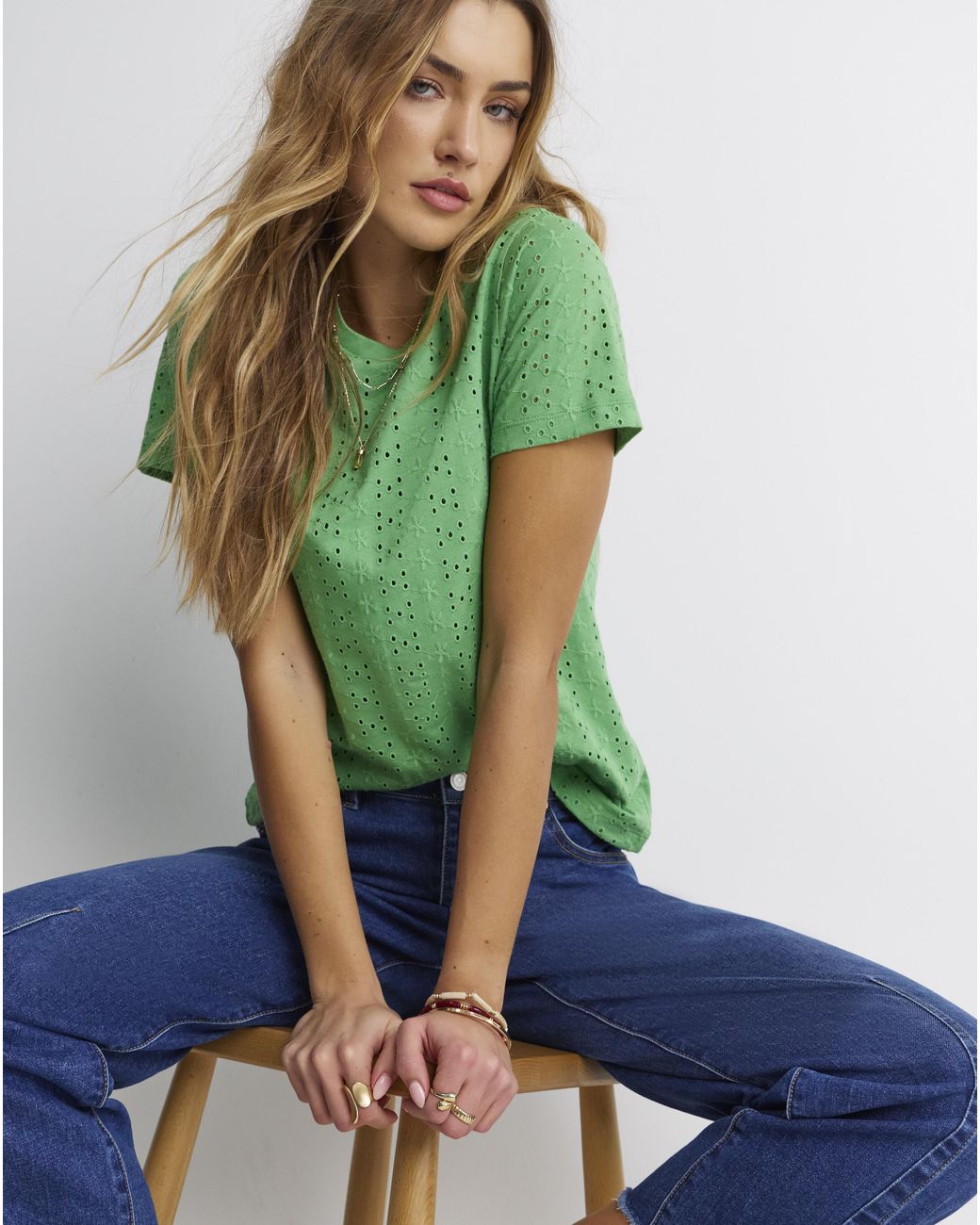 Simply Be Blue All Over Stretch Broderie T-Shirt