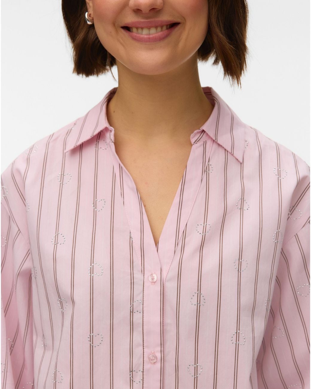 Vero Moda Pink Gina Stud Stripe Shirt