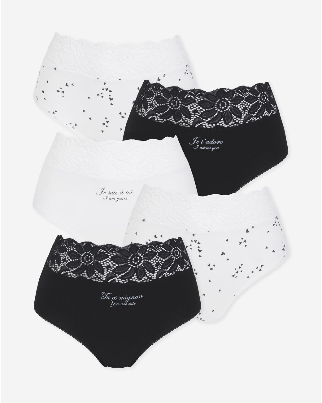 Pretty Secrets Black 5Pack Lace Top Full Fit Knickers