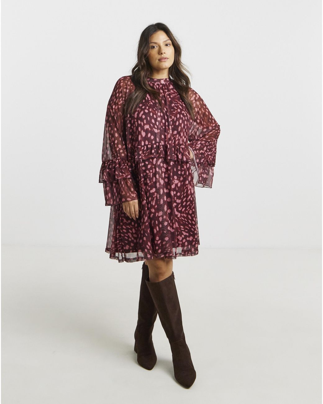 Simply Be Red Printed Romantic Mesh Smock Dress