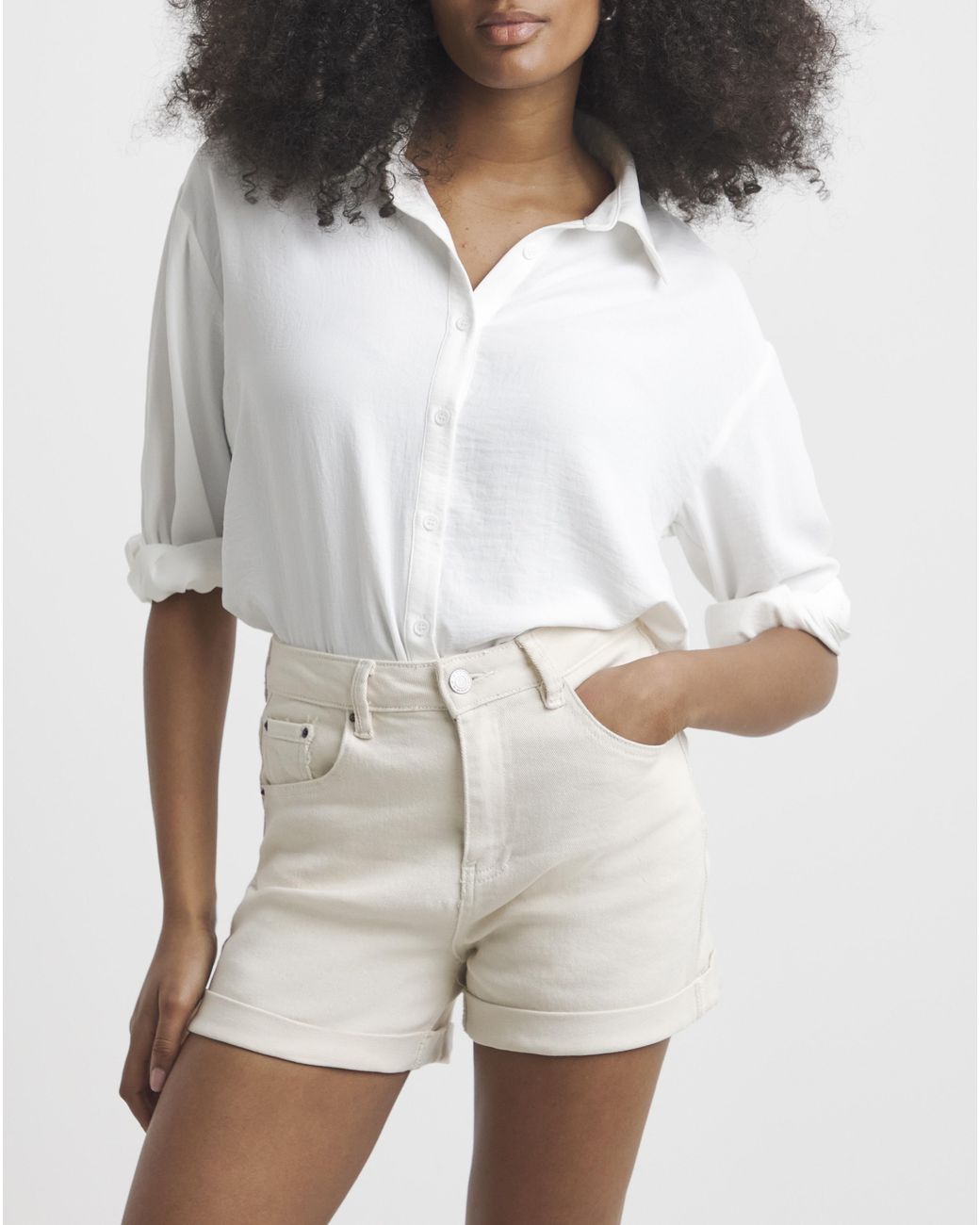 Simply Be White Roll Hem Mom Short