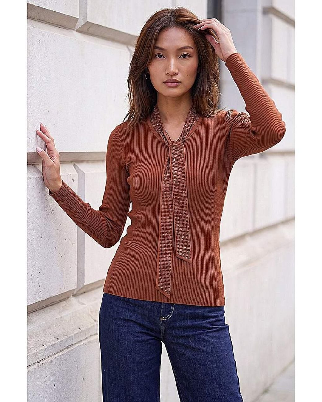 Roman Red Roman Sparkly Tie Knit Top
