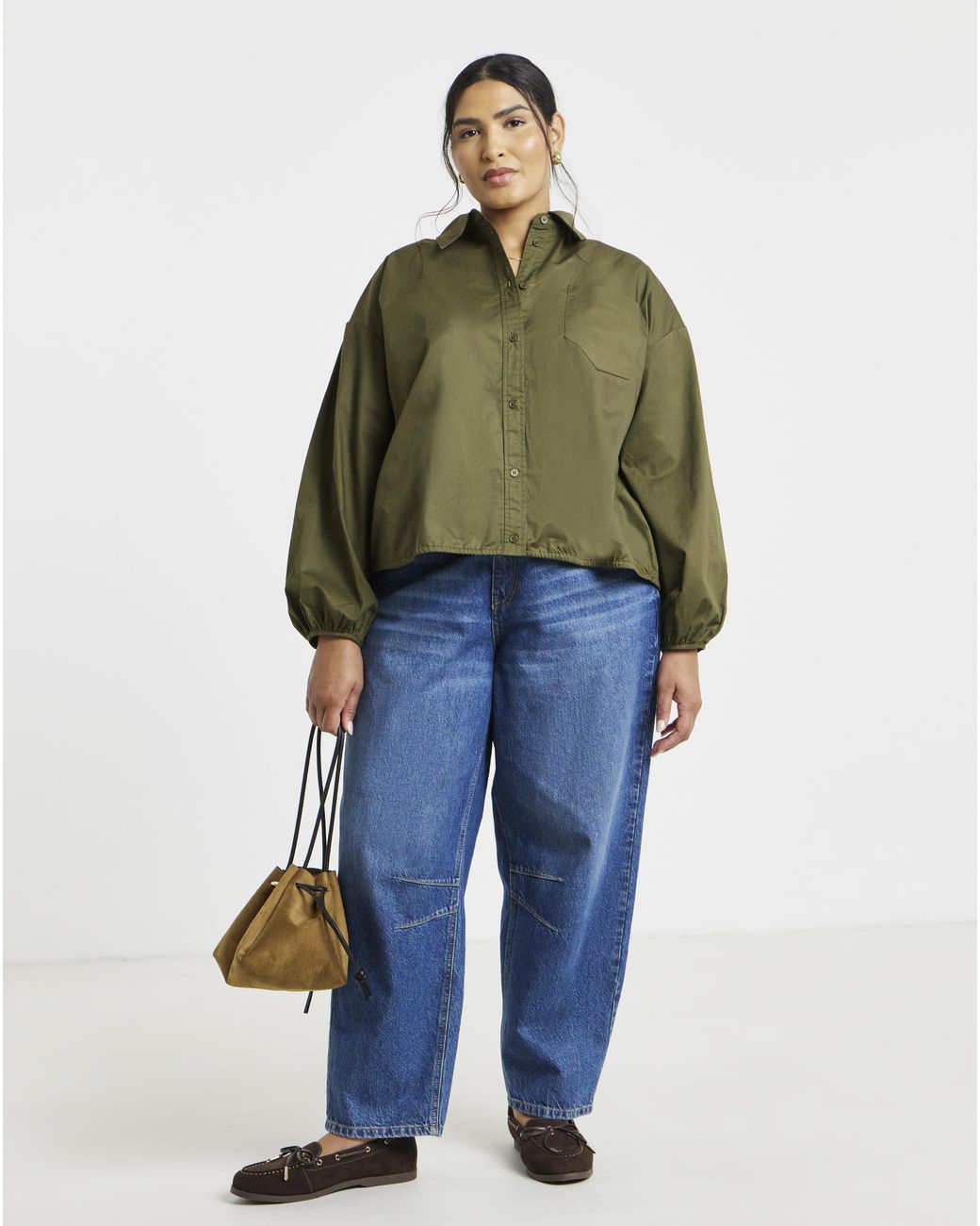 Simply Be Green Gathered Hem Tie Back Shirt