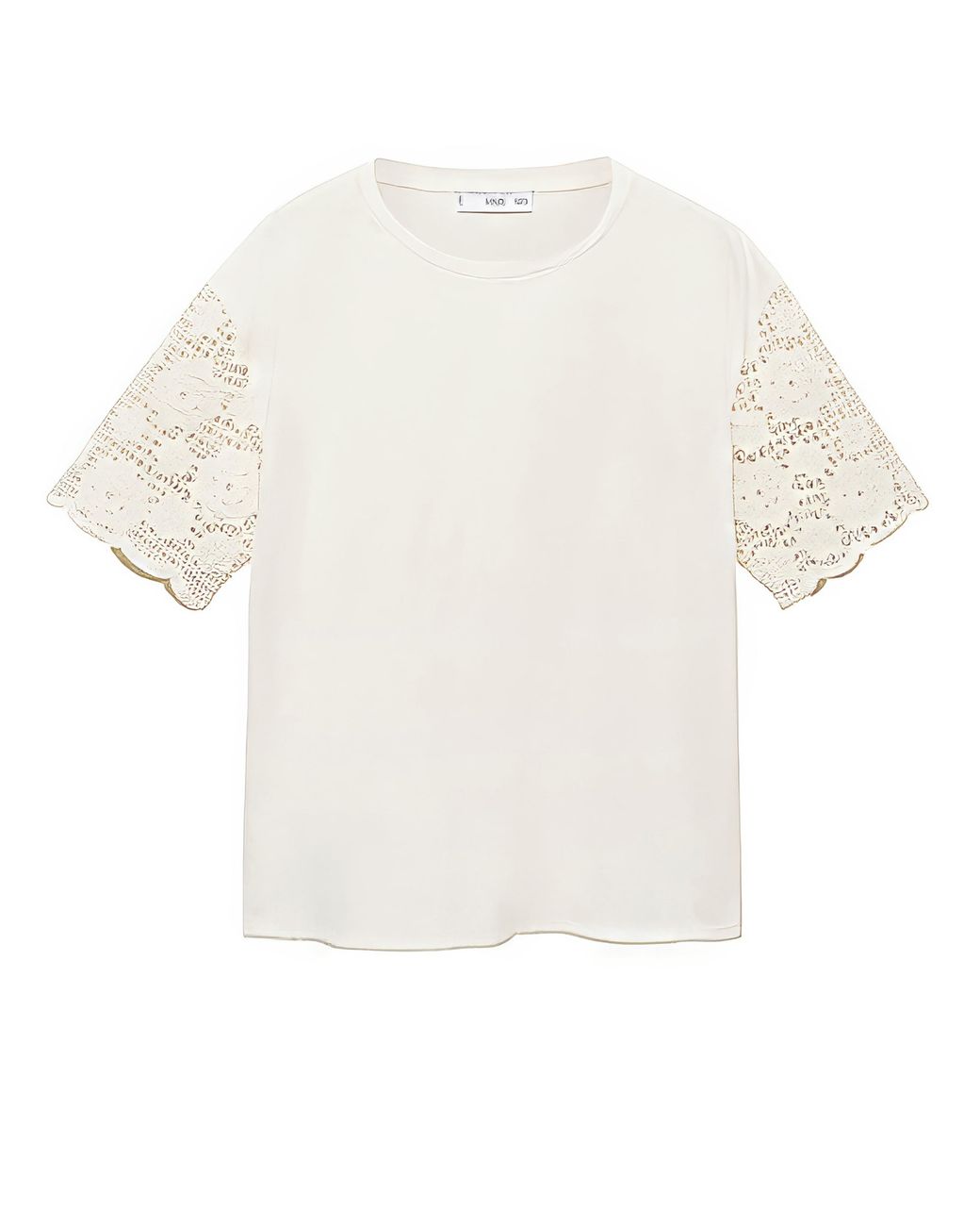 Mango White Crochet Sleeve Cotton T-Shirt
