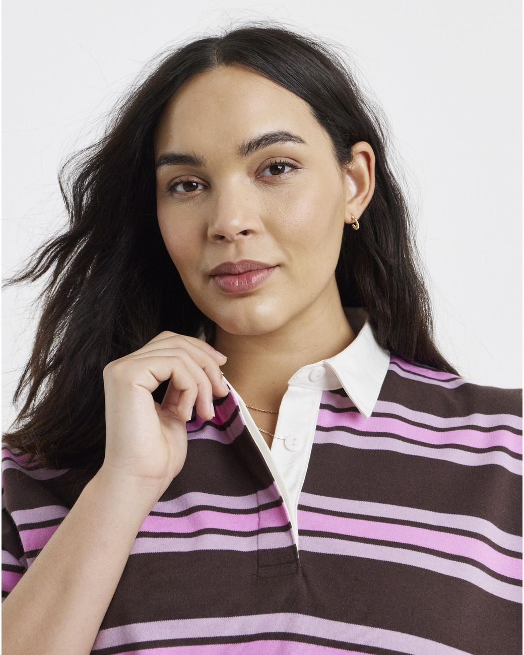 Simply Be Purple Stripe Bubble Hem Polo
