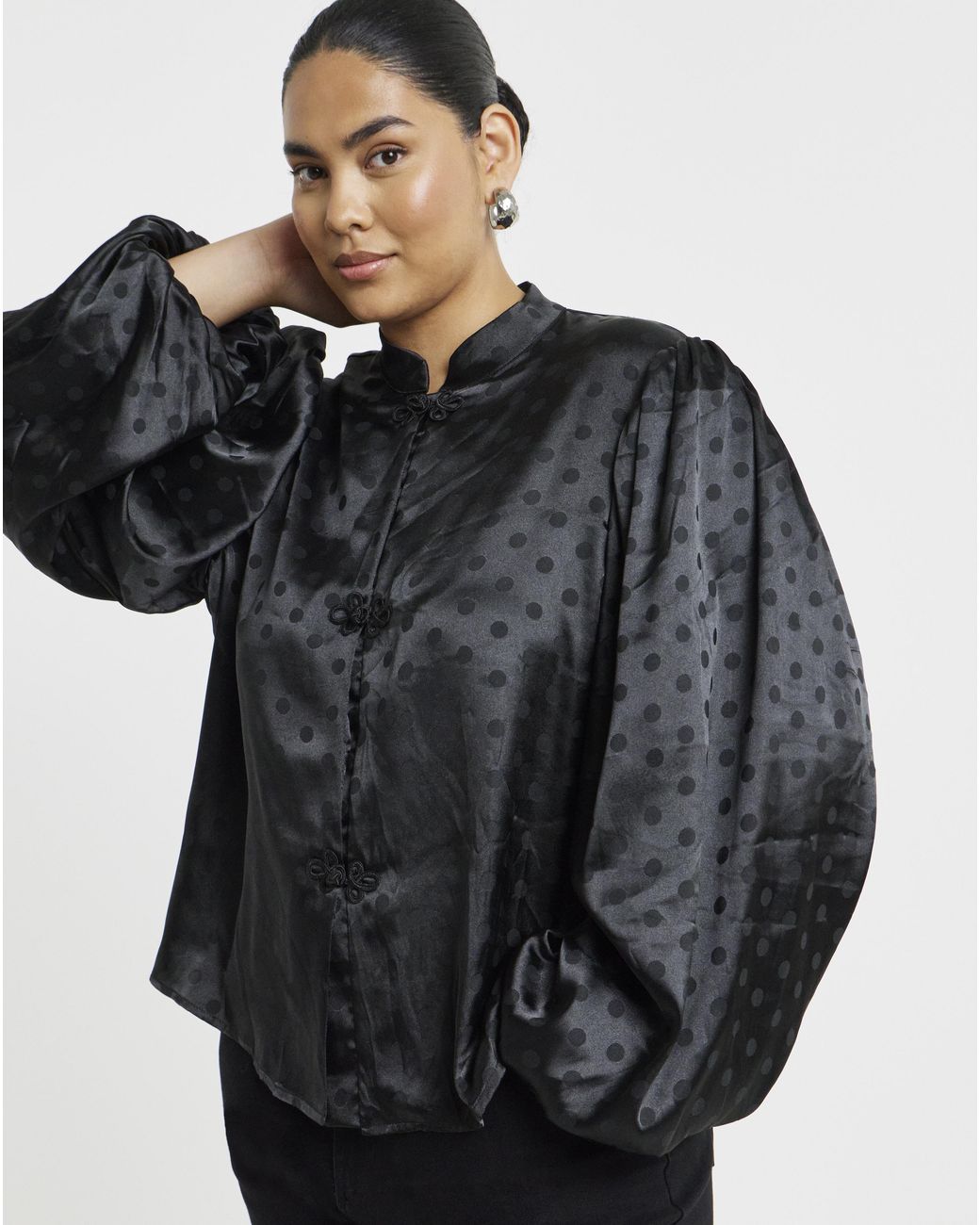 Simply Be Black Jacquard Mandarin Blouse