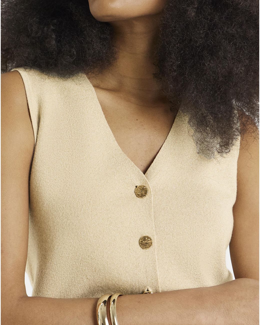 Vila Natural Button Glitter Vest