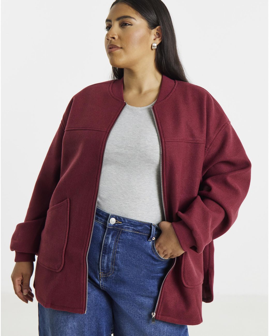 Simply Be Red Zip Bomber Jacket