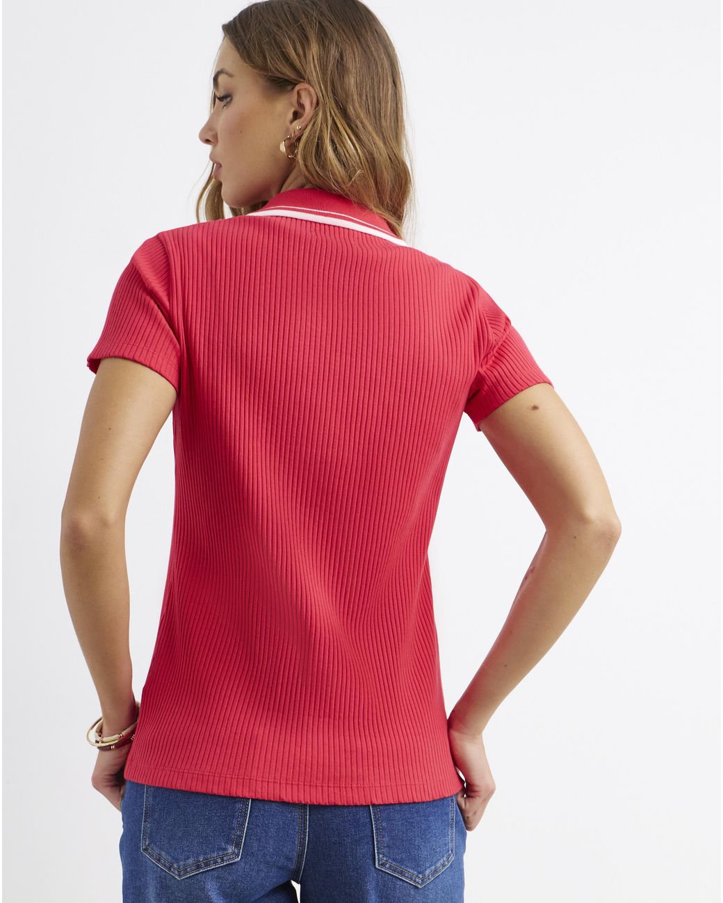 Simply Be Red Polo Collar Short Sleeve Top