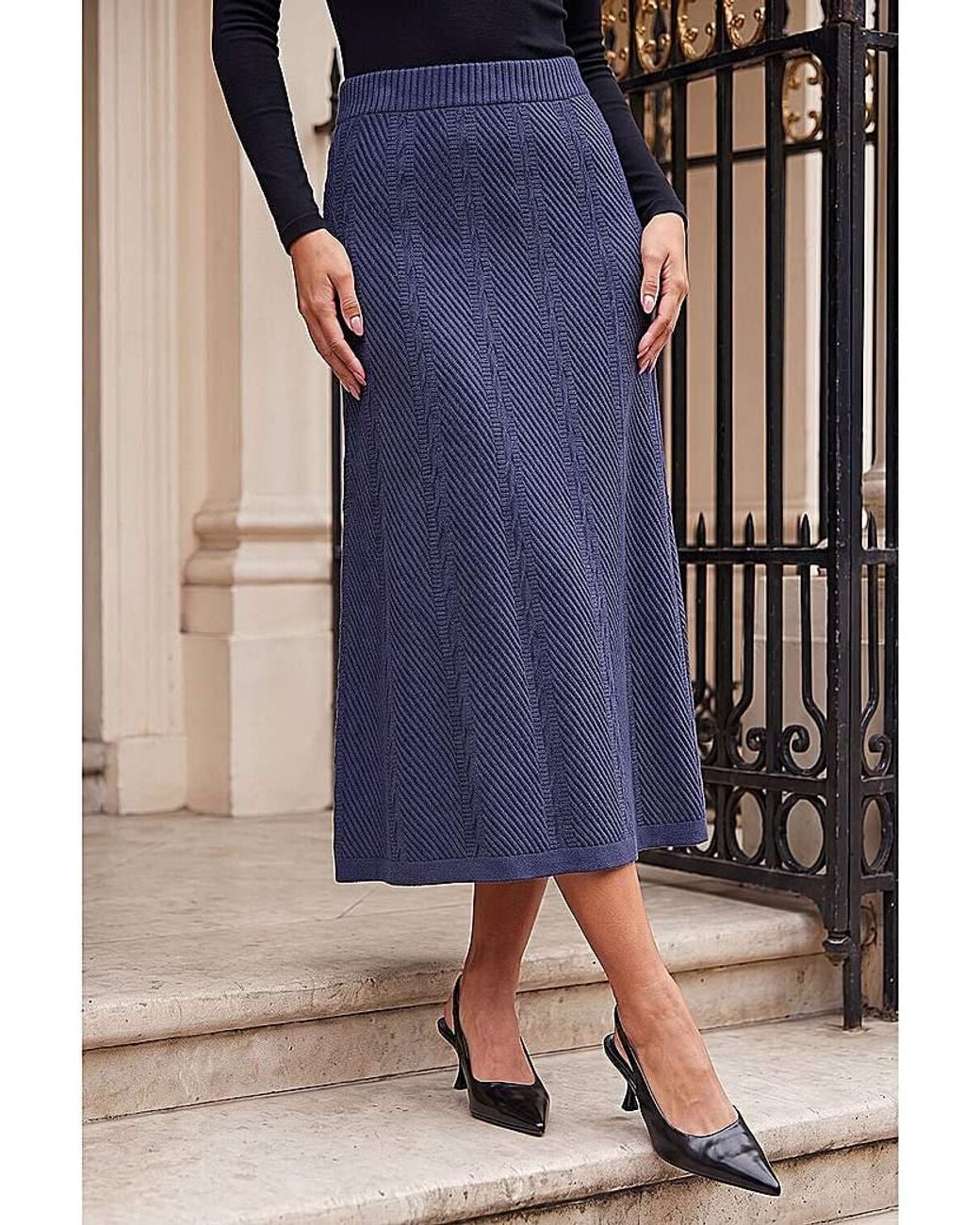 Roman Blue Roman Cable Knit Midi Skirt