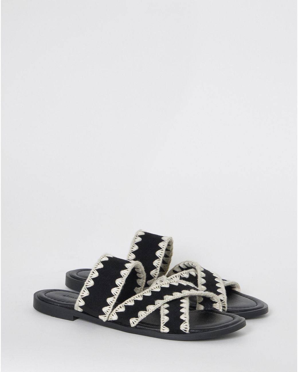 Simply Be White Whipstitch Flat Sandals Extra Wide